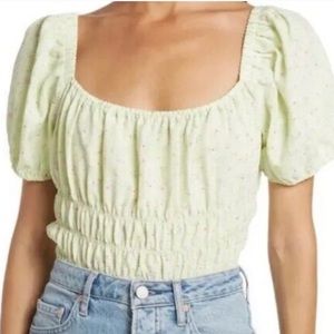 Elodie Lime & Pink Floral Puff Sleeve Crop Top